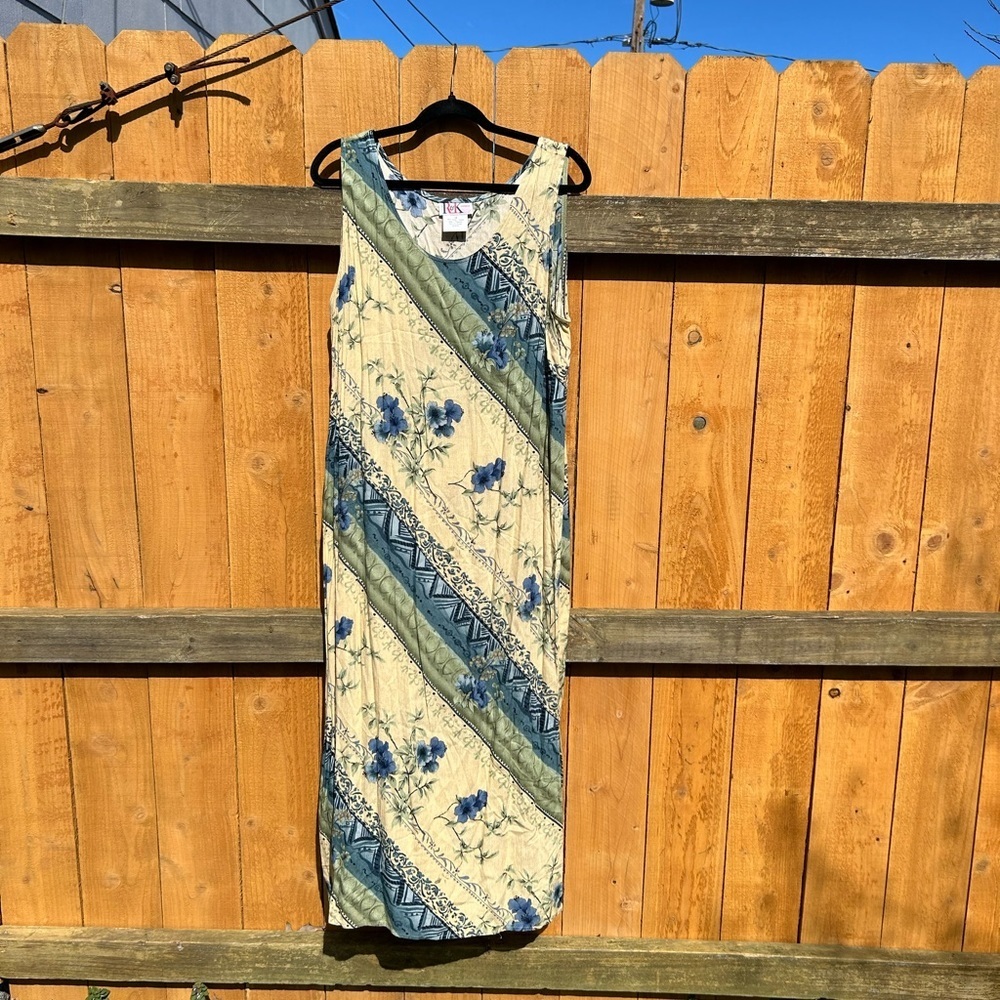 R‎ & M ORIGINALS DRESS  FLORAL 100% RAYON Size 16 Yellow Blue Cottagecore Spring